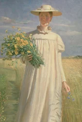 Anna Ancher regresando de recoger flores, 1902